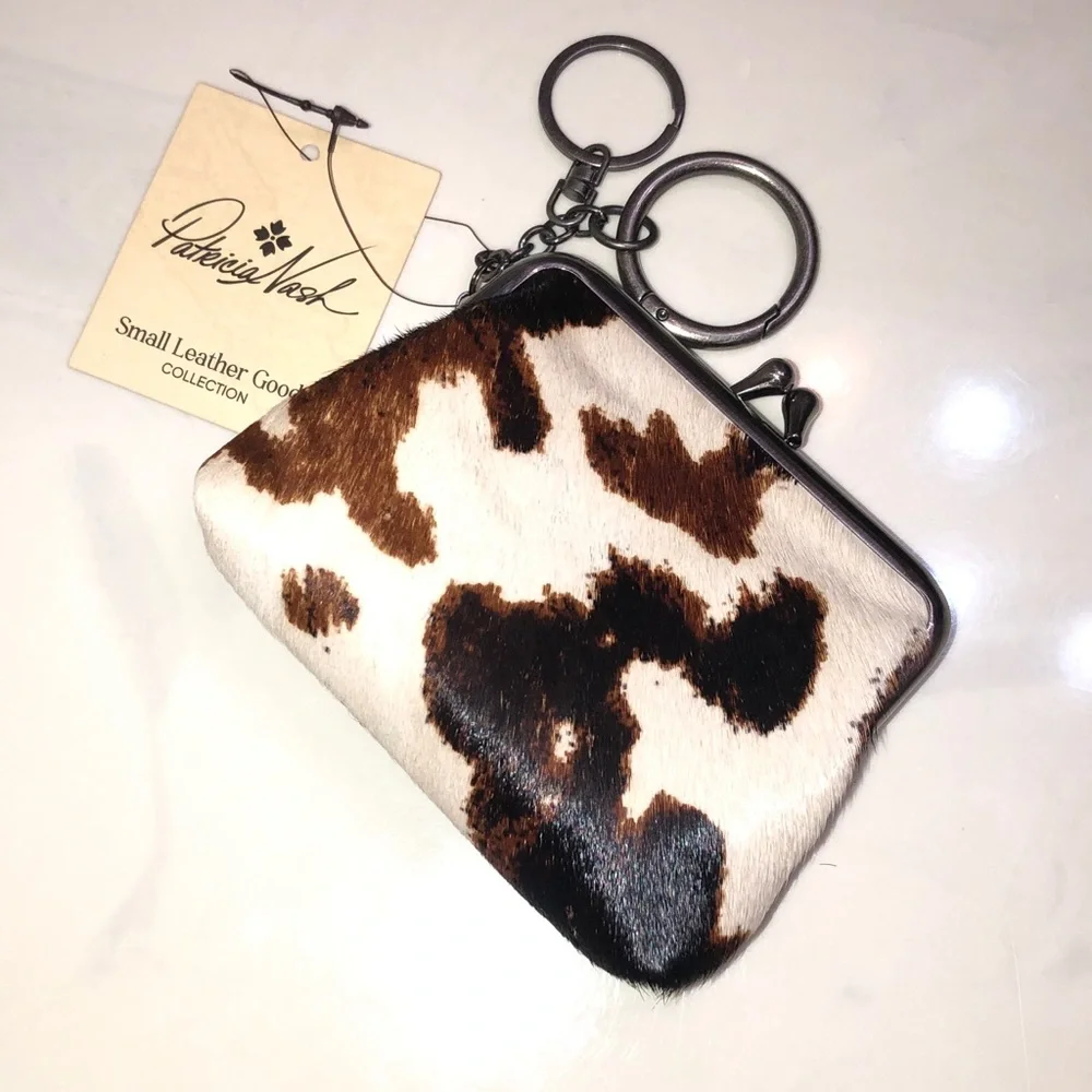 Patricia Nash Cavalino Large Borse Coin Purse Black Leather & Calf Hair NWT